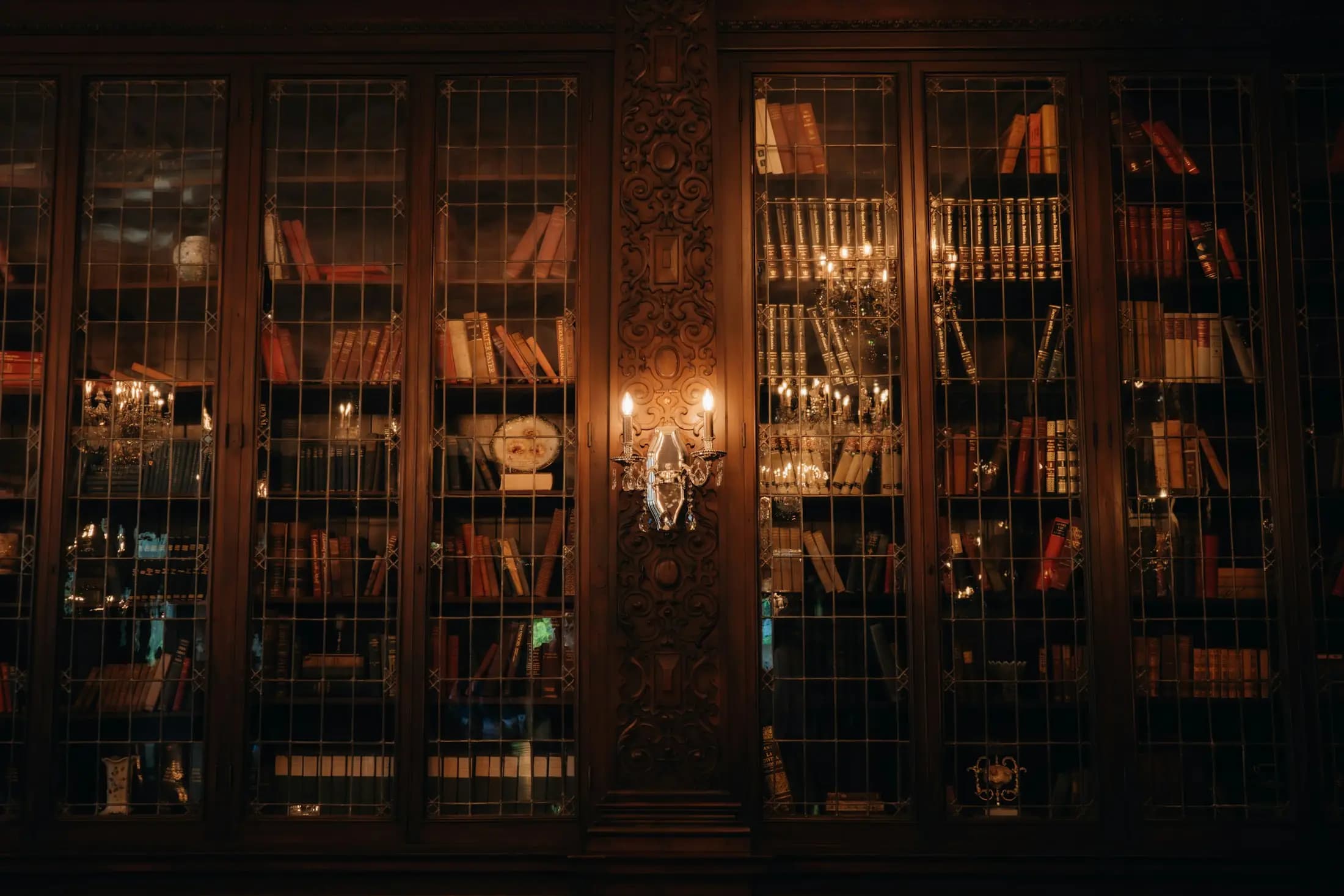 An old library lit by candlelight